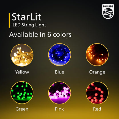 PHILIPS Starlit 12 Meter 72 LEDs String Light for Decoration | Festival LED String Light for Diwali, Christmas and Home Decoration| Red, Pack of 1,Polycarbonate