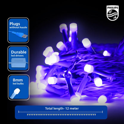 PHILIPS Starlit 12 Meter 72 LEDs String Light for Decoration | Festival LED String Light for Diwali, Christmas and Home Decoration| Red, Pack of 1,Polycarbonate