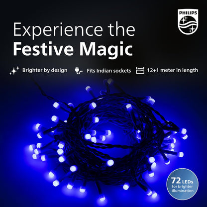 PHILIPS Starlit 12 Meter 72 LEDs String Light for Decoration | Festival LED String Light for Diwali, Christmas and Home Decoration| Red, Pack of 1,Polycarbonate