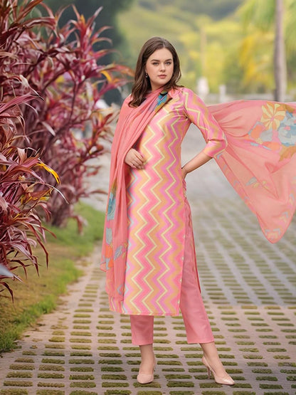 GoSriKi Women's Rayon Viscose Straight Printed Kurta with Pant & Dupatta