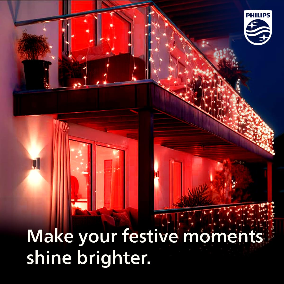 PHILIPS Starlit 12 Meter 72 LEDs String Light for Decoration | Festival LED String Light for Diwali, Christmas and Home Decoration| Red, Pack of 1,Polycarbonate