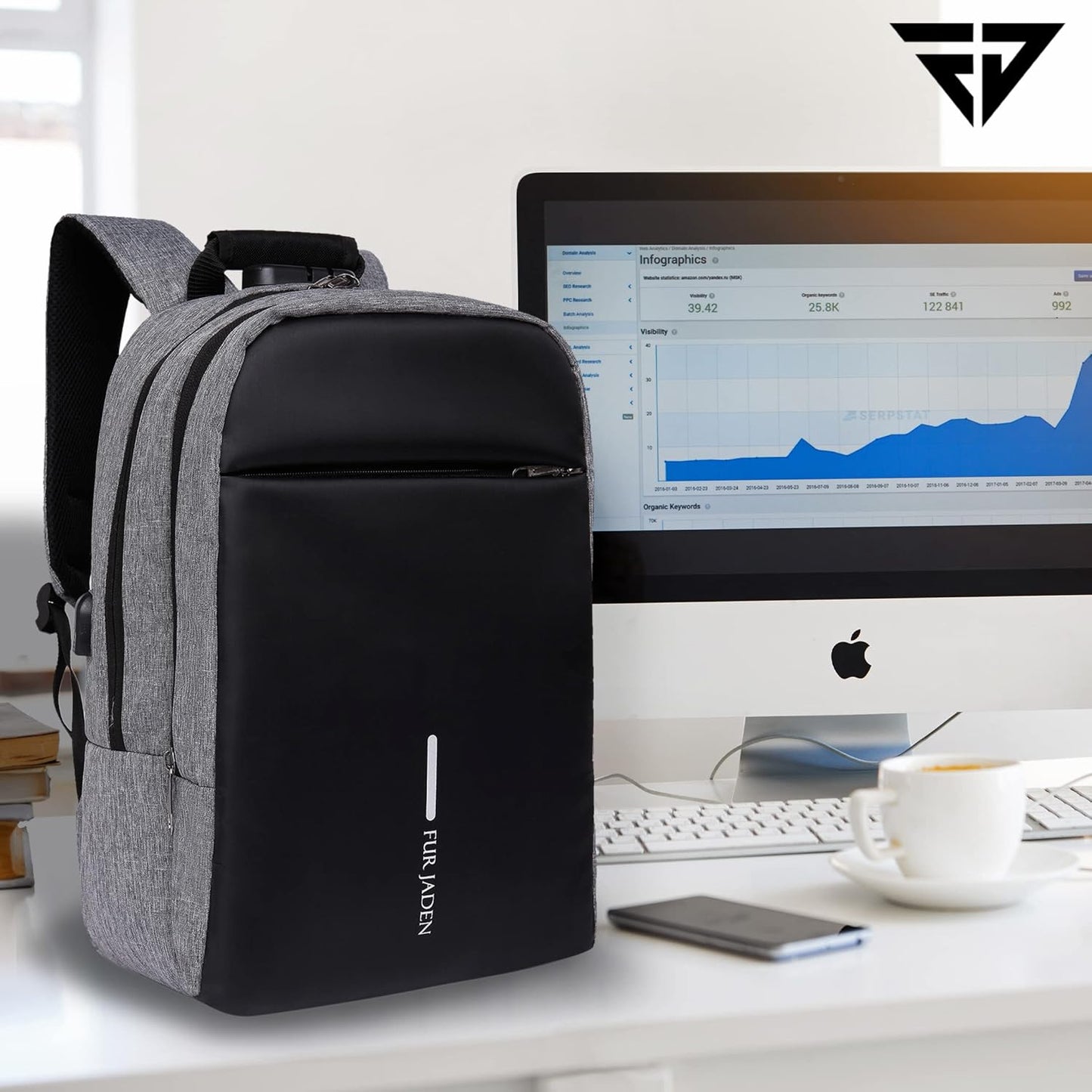FUR JADEN Anti Theft Number Lock Backpack Bag with 15.6 Inch Laptop Compartment, USB Charging Port & Organizer Pocket for Men Women Boys Girls