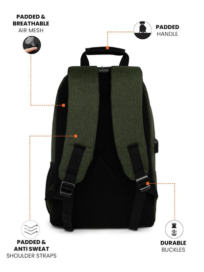 FUR JADEN Anti Theft Number Lock Backpack Bag with 15.6 Inch Laptop Compartment, USB Charging Port & Organizer Pocket for Men Women Boys Girls