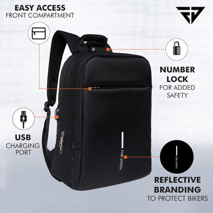 FUR JADEN Anti Theft Number Lock Backpack Bag with 15.6 Inch Laptop Compartment, USB Charging Port & Organizer Pocket for Men Women Boys Girls
