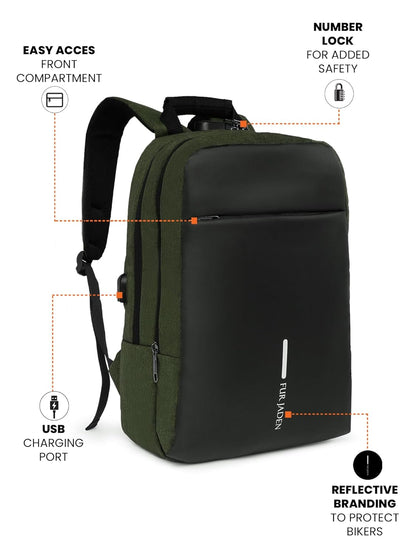 FUR JADEN Anti Theft Number Lock Backpack Bag with 15.6 Inch Laptop Compartment, USB Charging Port & Organizer Pocket for Men Women Boys Girls