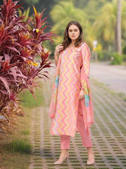 GoSriKi Women's Rayon Viscose Straight Printed Kurta with Pant & Dupatta