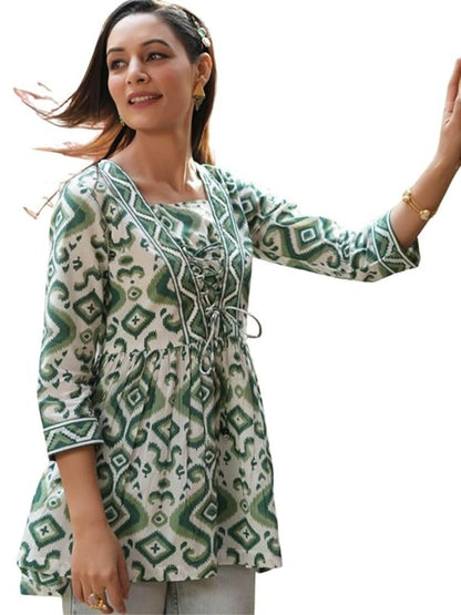 Leriya Fashion Women's Rayon Paisley Printed Tunic Western Tops Short Kurti – Comfortable Everyday Wear & Half Sleeves, Collar Neck (Available in Plus Size and Combo Pack of 2)