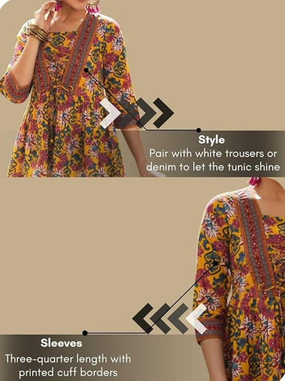 Leriya Fashion Women's Rayon Paisley Printed Tunic Western Tops Short Kurti – Comfortable Everyday Wear & Half Sleeves, Collar Neck (Available in Plus Size and Combo Pack of 2)