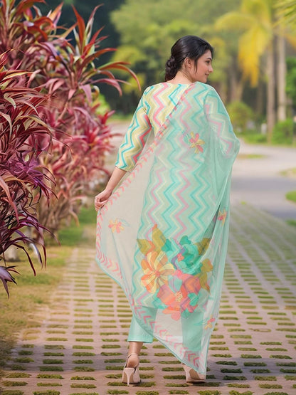 GoSriKi Women's Rayon Viscose Straight Printed Kurta with Pant & Dupatta