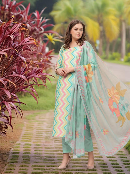 GoSriKi Women's Rayon Viscose Straight Printed Kurta with Pant & Dupatta