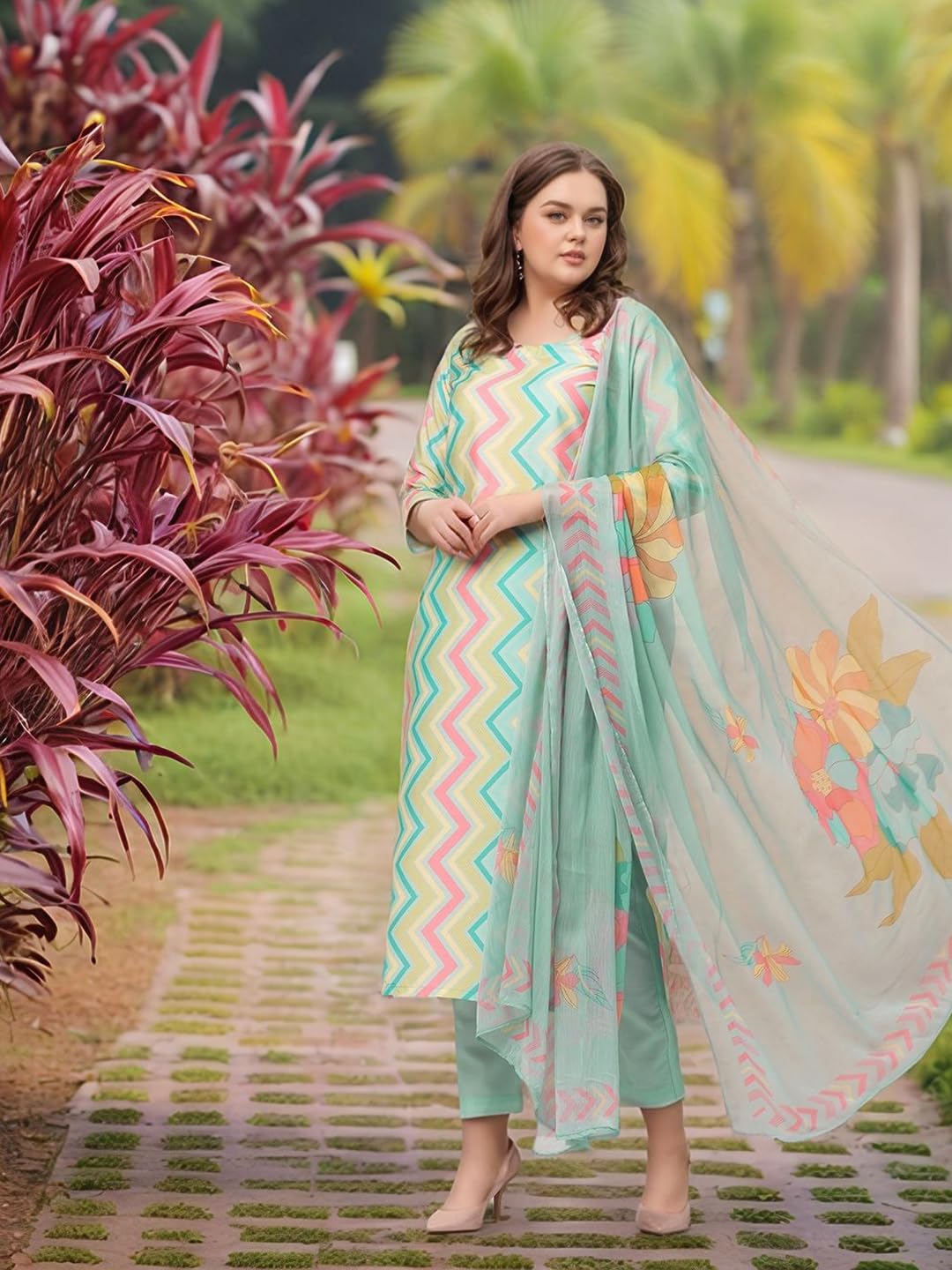 GoSriKi Women's Rayon Viscose Straight Printed Kurta with Pant & Dupatta