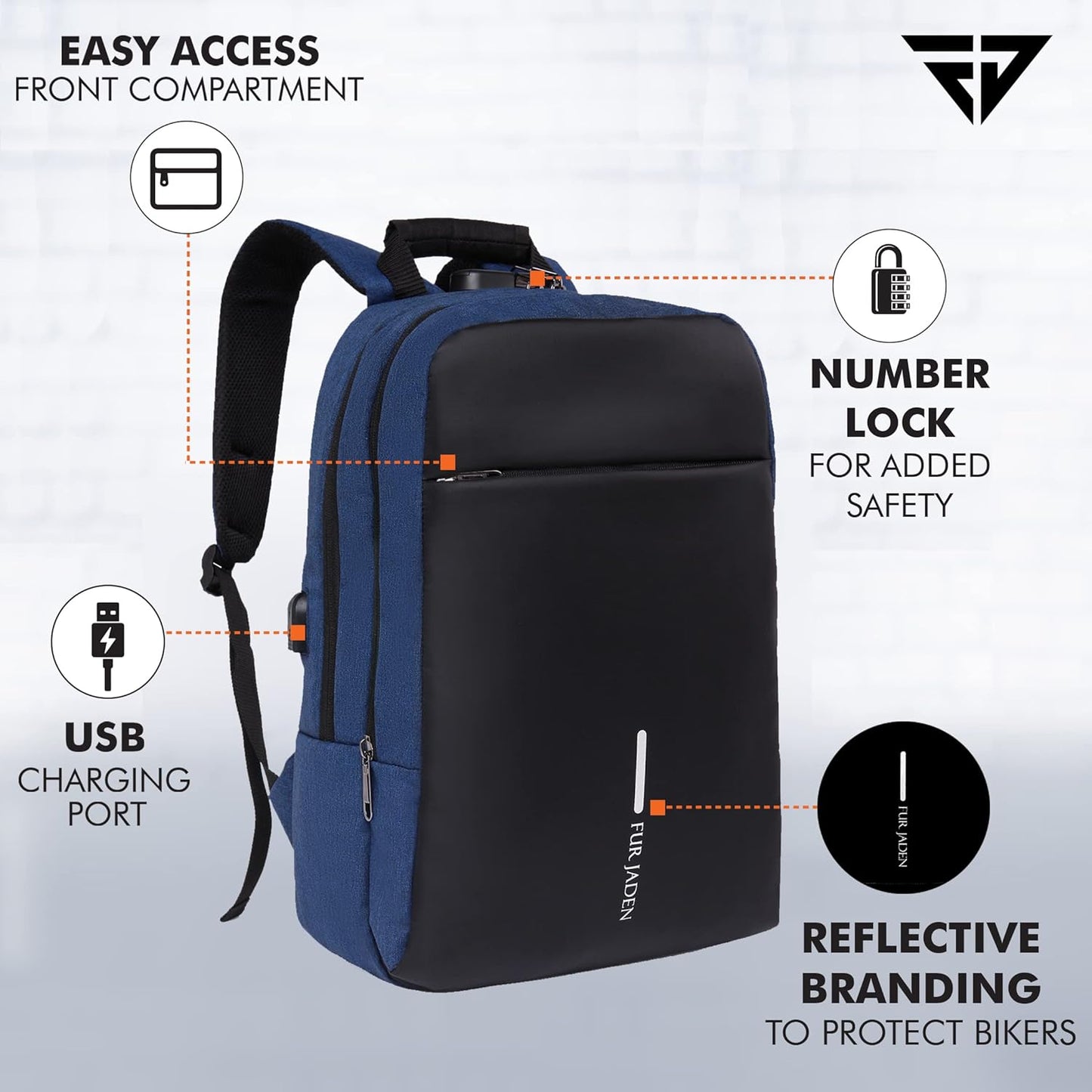 FUR JADEN Anti Theft Number Lock Backpack Bag with 15.6 Inch Laptop Compartment, USB Charging Port & Organizer Pocket for Men Women Boys Girls