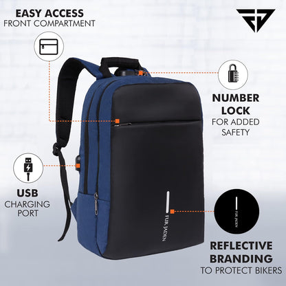 FUR JADEN Anti Theft Number Lock Backpack Bag with 15.6 Inch Laptop Compartment, USB Charging Port & Organizer Pocket for Men Women Boys Girls