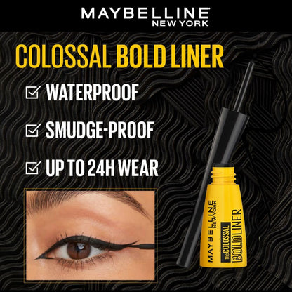 Maybelline New York Intense Colour Colossal Kajal, Black, Matte Finish, Stay Up To 24 Hours, Water-proof, Smudge Resistant, Infused With Aloe Vera & Vitamin C and Vitamin E | 0.35g