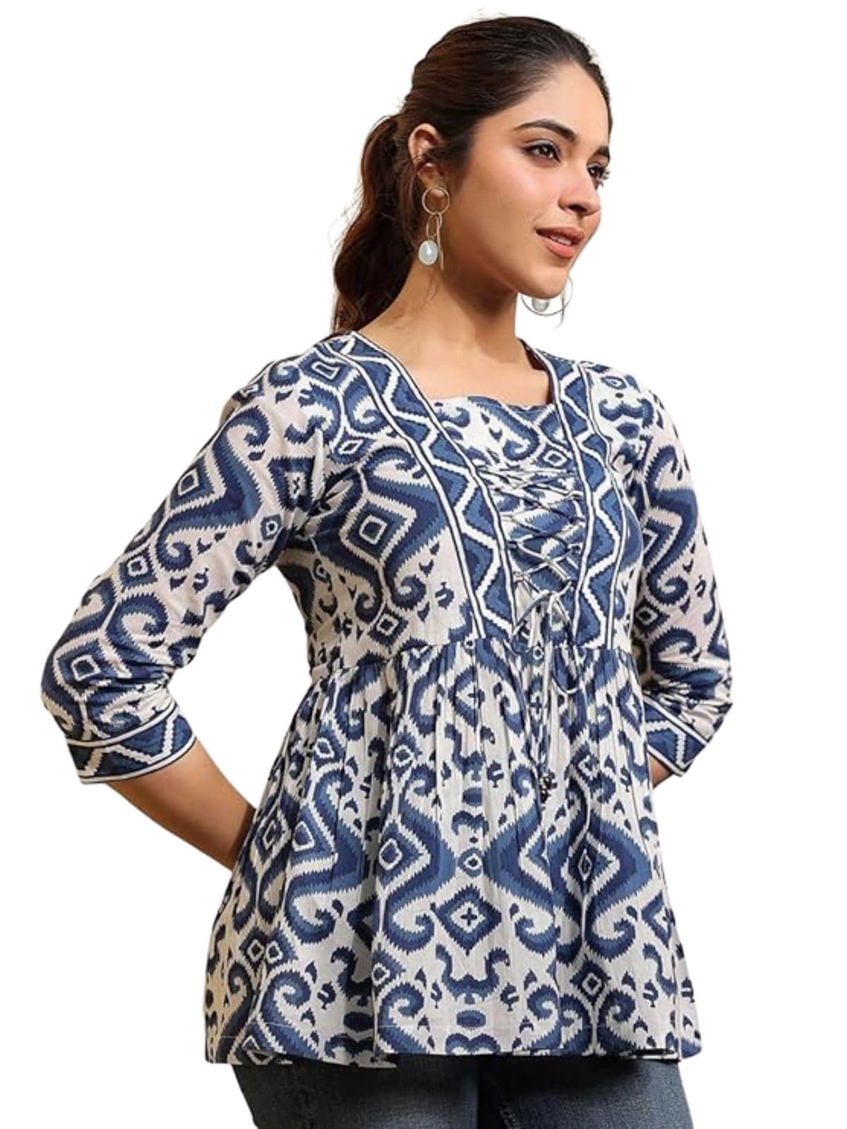 Leriya Fashion Women's Rayon Paisley Printed Tunic Western Tops Short Kurti – Comfortable Everyday Wear & Half Sleeves, Collar Neck (Available in Plus Size and Combo Pack of 2)