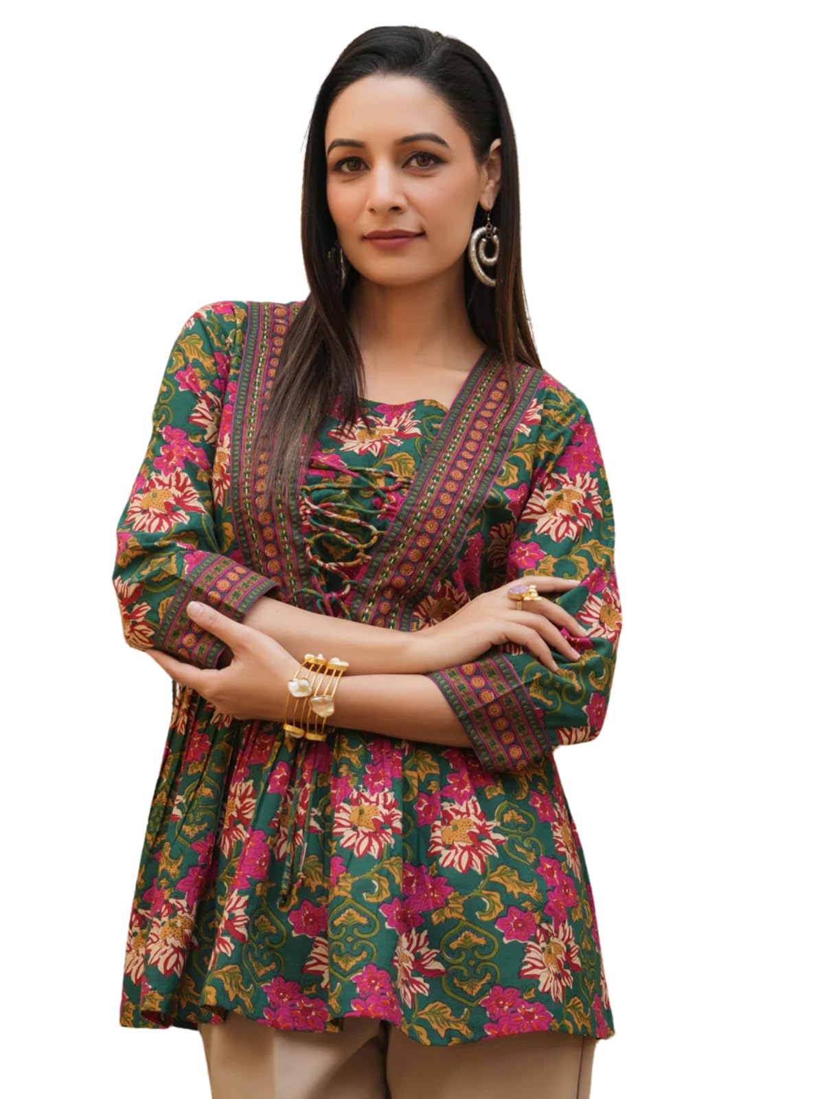 Leriya Fashion Women's Rayon Paisley Printed Tunic Western Tops Short Kurti – Comfortable Everyday Wear & Half Sleeves, Collar Neck (Available in Plus Size and Combo Pack of 2)