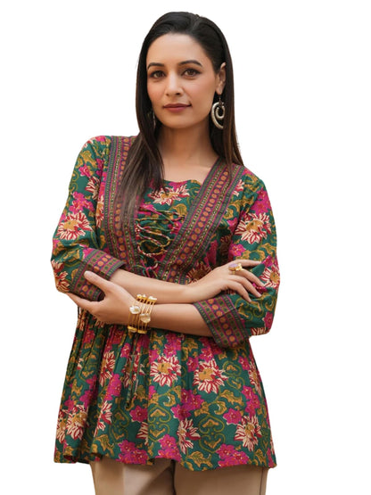 Leriya Fashion Women's Rayon Paisley Printed Tunic Western Tops Short Kurti – Comfortable Everyday Wear & Half Sleeves, Collar Neck (Available in Plus Size and Combo Pack of 2)