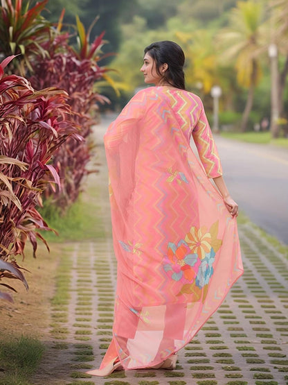 GoSriKi Women's Rayon Viscose Straight Printed Kurta with Pant & Dupatta