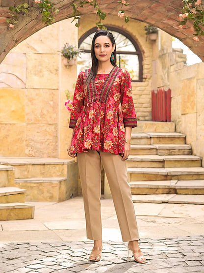 Leriya Fashion Women's Rayon Paisley Printed Tunic Western Tops Short Kurti – Comfortable Everyday Wear & Half Sleeves, Collar Neck (Available in Plus Size and Combo Pack of 2)
