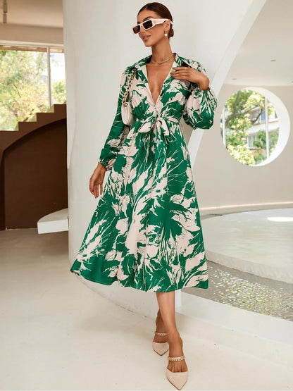 GRECIILOOKS Printed Maxi Dress for Women | Trendy Long One Piece Summer Outfit | Lightweight Flared Dress for Casual & Holiday