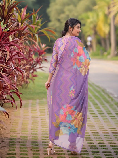 GoSriKi Women's Rayon Viscose Straight Printed Kurta with Pant & Dupatta