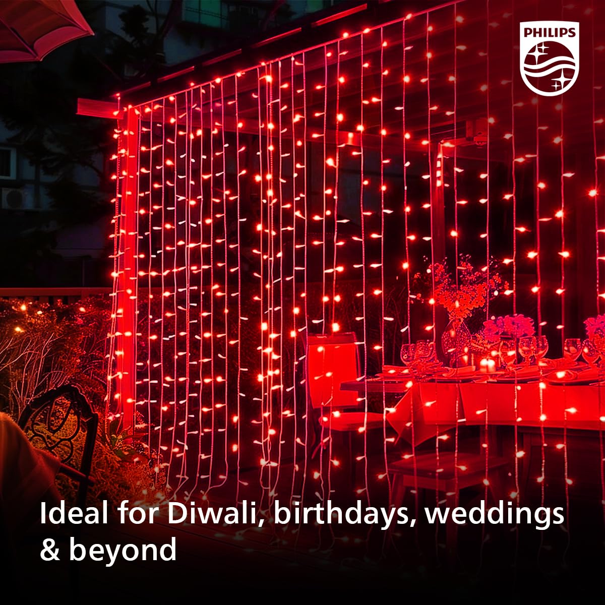 PHILIPS Starlit 12 Meter 72 LEDs String Light for Decoration | Festival LED String Light for Diwali, Christmas and Home Decoration| Red, Pack of 1,Polycarbonate