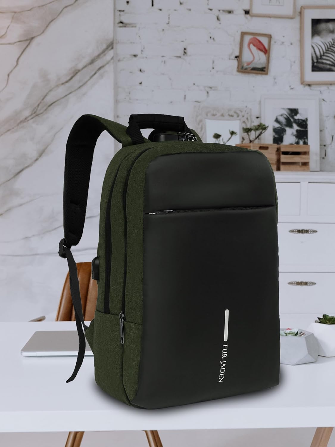 FUR JADEN Anti Theft Number Lock Backpack Bag with 15.6 Inch Laptop Compartment, USB Charging Port & Organizer Pocket for Men Women Boys Girls