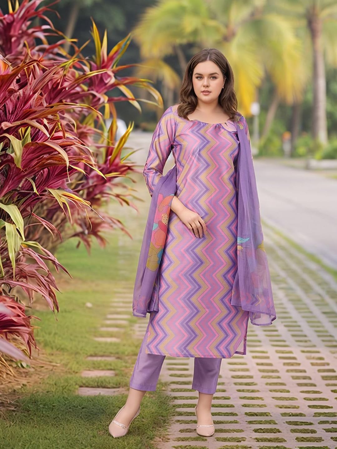 GoSriKi Women's Rayon Viscose Straight Printed Kurta with Pant & Dupatta