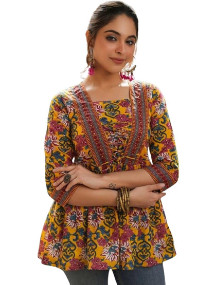 Leriya Fashion Women's Rayon Paisley Printed Tunic Western Tops Short Kurti – Comfortable Everyday Wear & Half Sleeves, Collar Neck (Available in Plus Size and Combo Pack of 2)