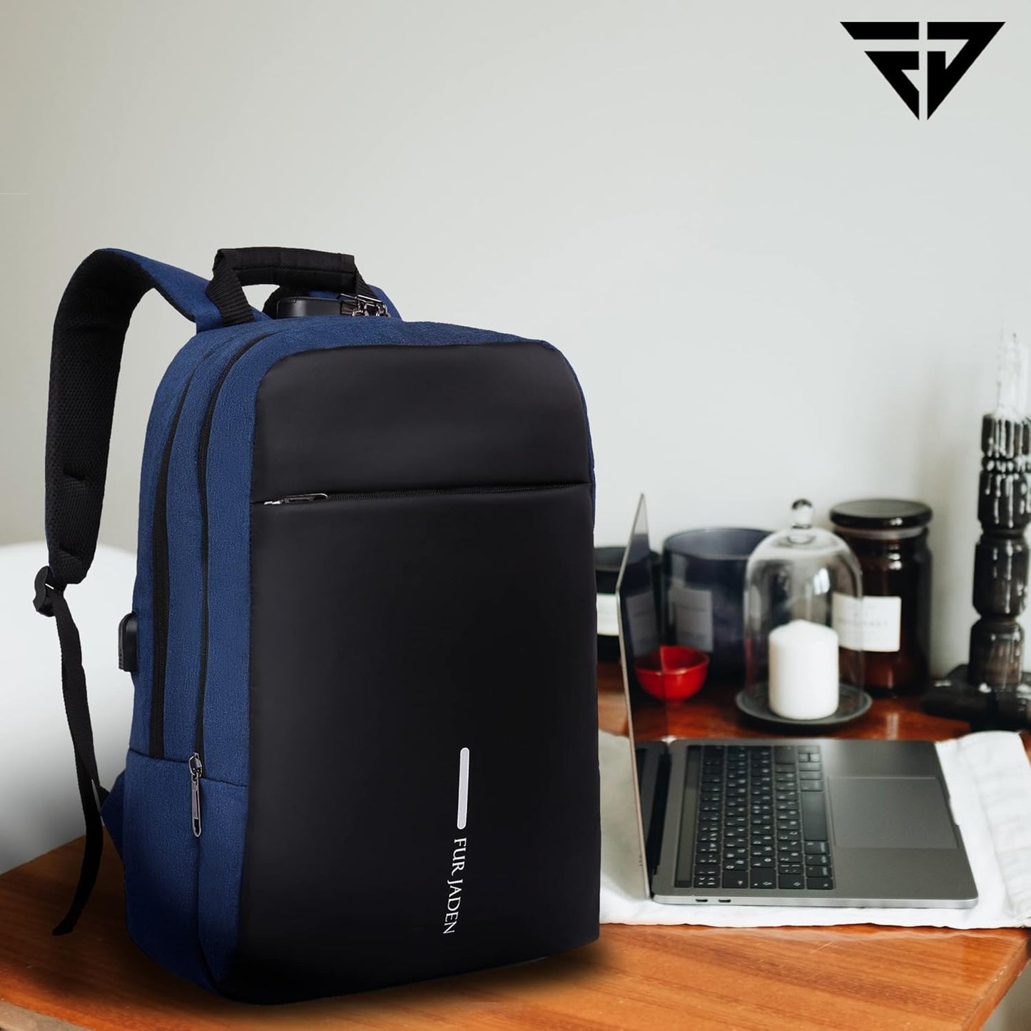 FUR JADEN Anti Theft Number Lock Backpack Bag with 15.6 Inch Laptop Compartment, USB Charging Port & Organizer Pocket for Men Women Boys Girls