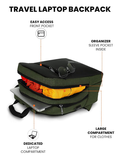 FUR JADEN Anti Theft Number Lock Backpack Bag with 15.6 Inch Laptop Compartment, USB Charging Port & Organizer Pocket for Men Women Boys Girls