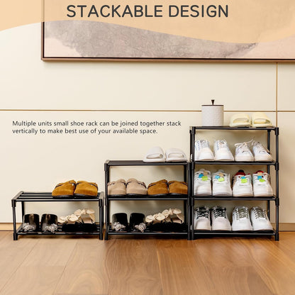 4-Tier Shoe Rack Organiser, Black Plastic Storage Shelf, Compact Footwear Stand, ShoeRack Plastic 4 Shelf