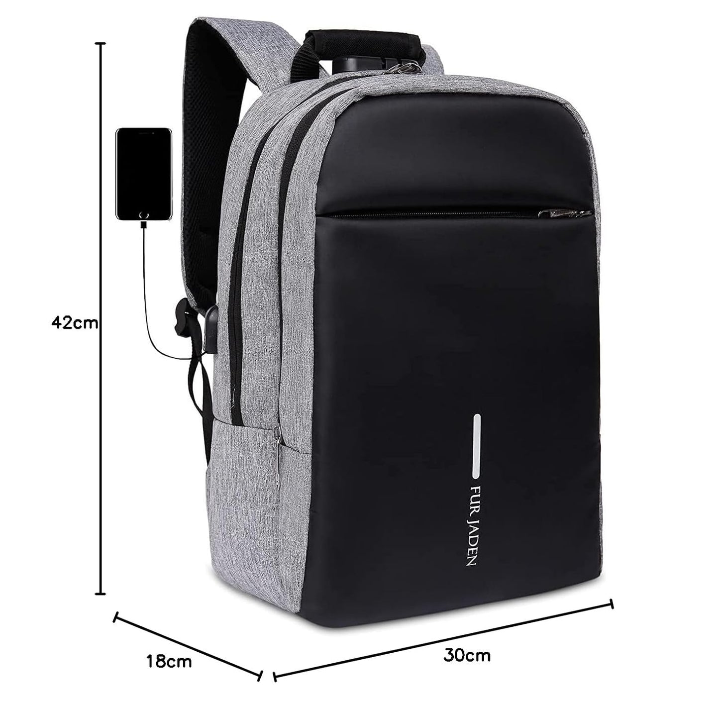 FUR JADEN Anti Theft Number Lock Backpack Bag with 15.6 Inch Laptop Compartment, USB Charging Port & Organizer Pocket for Men Women Boys Girls
