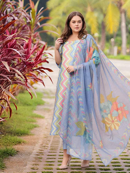 GoSriKi Women's Rayon Viscose Straight Printed Kurta with Pant & Dupatta