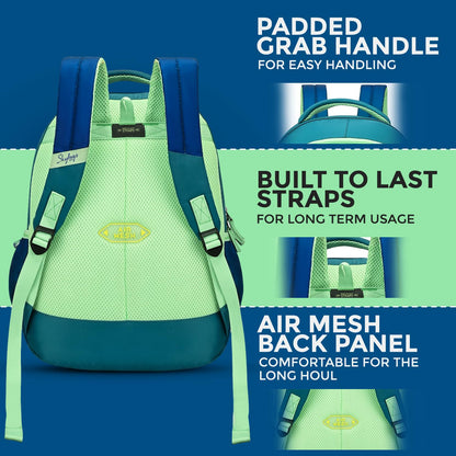 Skybags Snuggle 04 15 Litres 2 Compartment School Backpack Green Blue