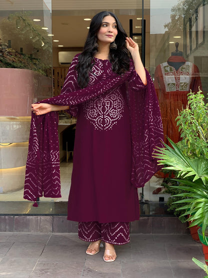 GoSriKi Women’s Viscose Rayon Straight Kurta Pant Dupatta Set | Bandhani Block Print Suit Set | Cotton Kurta Set with Dupatta Ethnic Dress | Festive Kurta Set