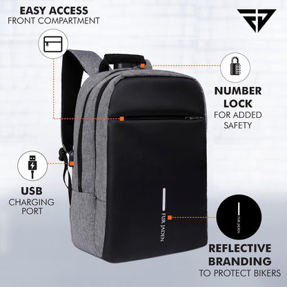 FUR JADEN Anti Theft Number Lock Backpack Bag with 15.6 Inch Laptop Compartment, USB Charging Port & Organizer Pocket for Men Women Boys Girls