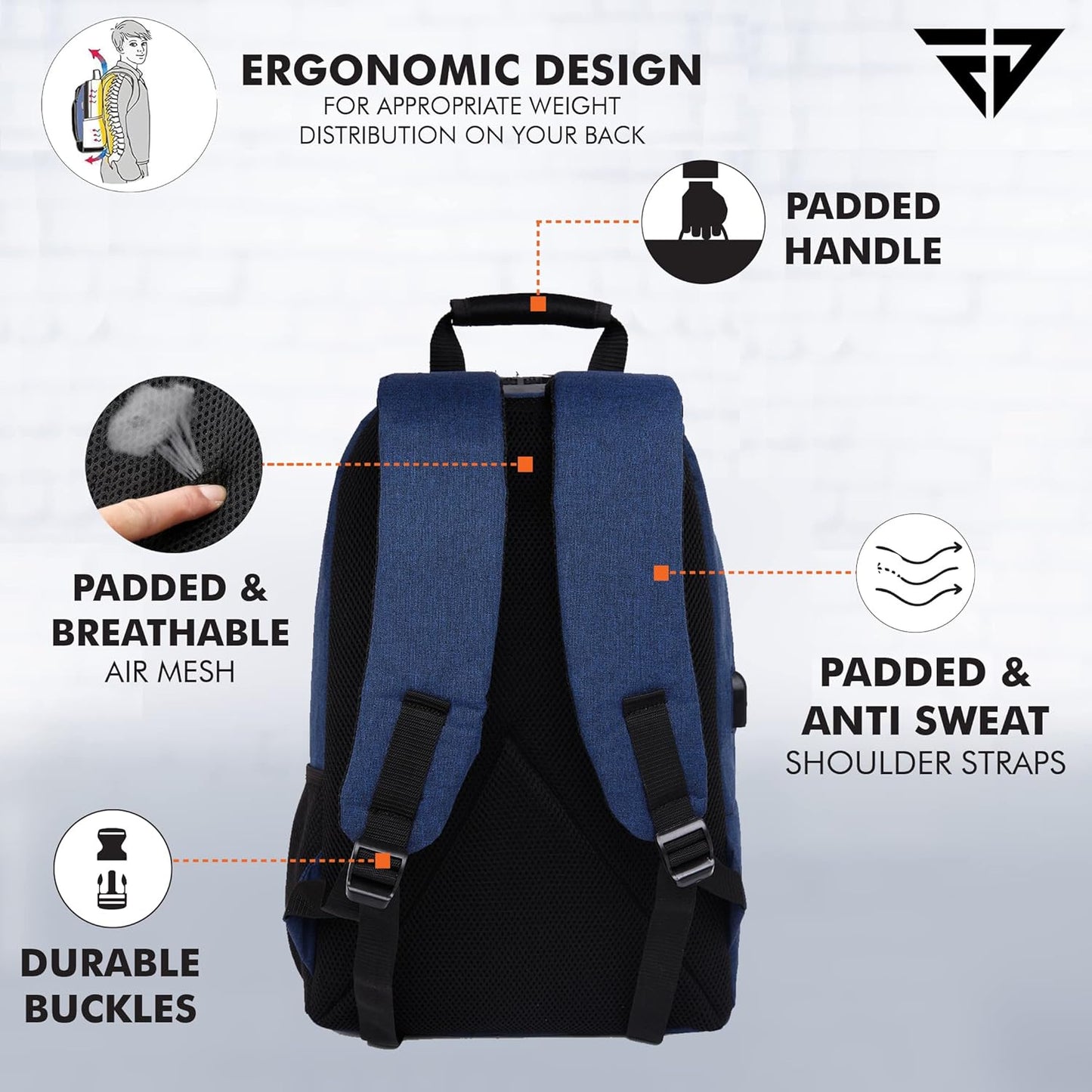 FUR JADEN Anti Theft Number Lock Backpack Bag with 15.6 Inch Laptop Compartment, USB Charging Port & Organizer Pocket for Men Women Boys Girls
