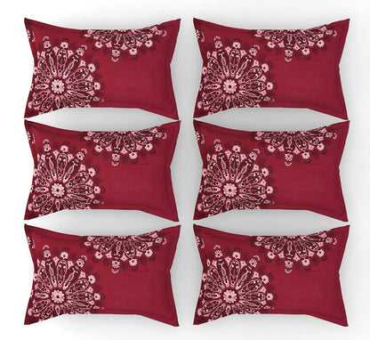Floral Design Zig Zag Stitching King Size Set of 6 Glace Cotton Pillow Covers/Pillow Case-20 x 30 Inches, 50 cm x 75 cm