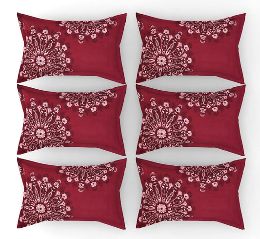 Floral Design Zig Zag Stitching King Size Set of 6 Glace Cotton Pillow Covers/Pillow Case-20 x 30 Inches, 50 cm x 75 cm