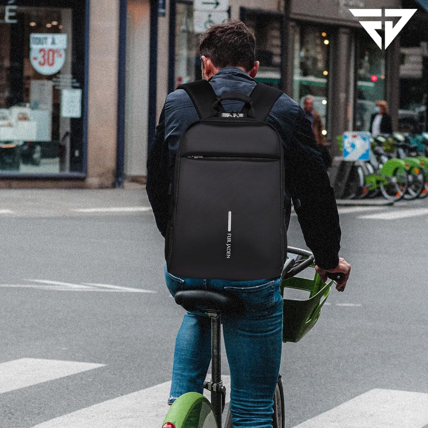 FUR JADEN Anti Theft Number Lock Backpack Bag with 15.6 Inch Laptop Compartment, USB Charging Port & Organizer Pocket for Men Women Boys Girls