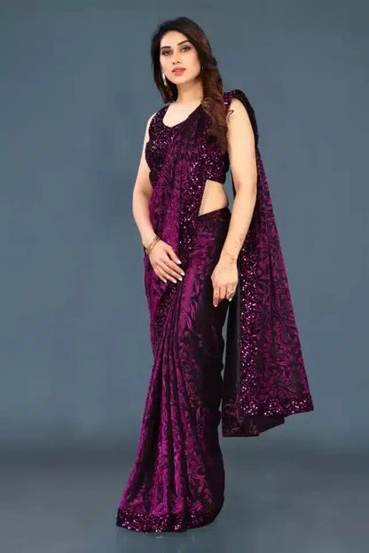 Lycra Sequence Saree for Women (Green, 6.3 m)