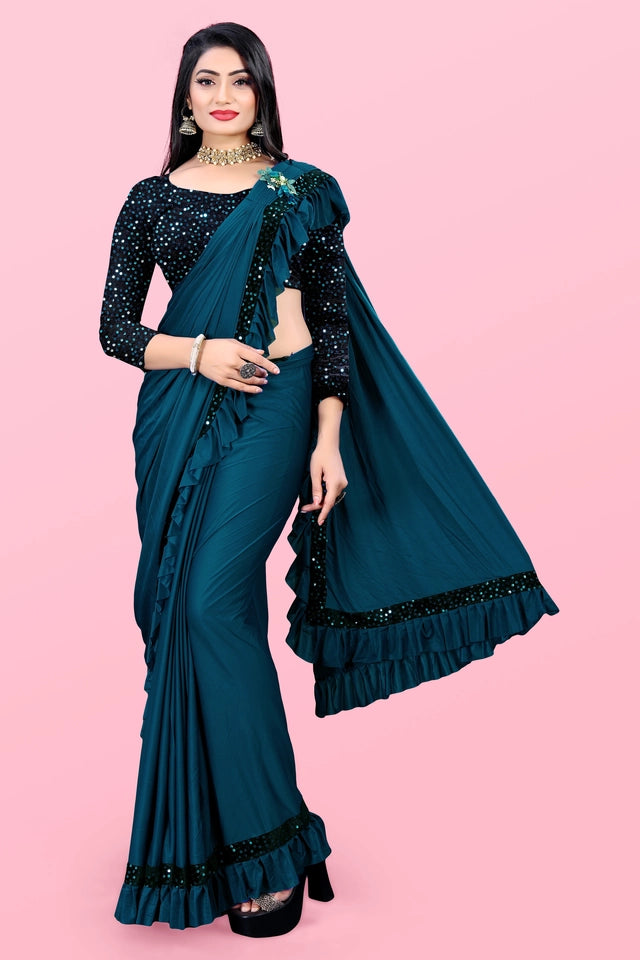 Lycra Blend Solid Saree for Women (Maroon, 6.3 m)