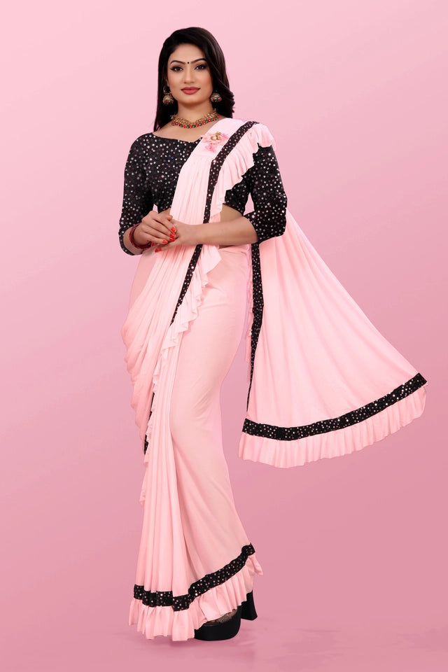 Lycra Blend Solid Saree for Women (Maroon, 6.3 m)